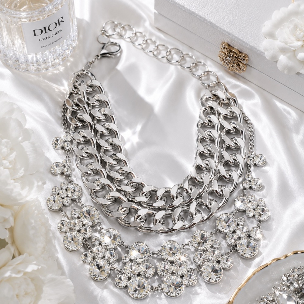 Rubyrudi, Artist Up cycled Crystal Multi-Layer Statement Necklace - Sustainable